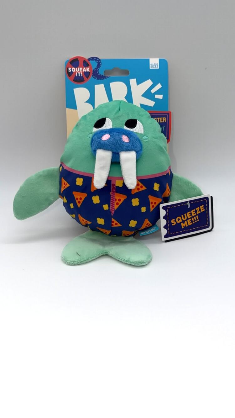 BARK BarkBox Paul Russ Walrus Dog Toy Barkbuster Movie Night Squeaky Plush NWT